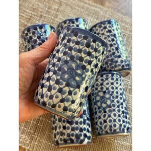 Hand Painted Blue Stoneware Set of 6 Cups